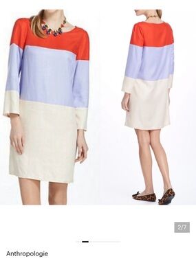Maeve - Colorblock Scoop Neck Women’s Dress in Red, Lavender, and Cream